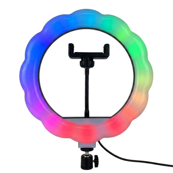 10-palcová kruhová RGB LED lampa s držiakom na telefón MJ-26H