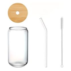   550 ml pohár z borosilikátového skla s bambusovým viečkom a slamkou MK3791425