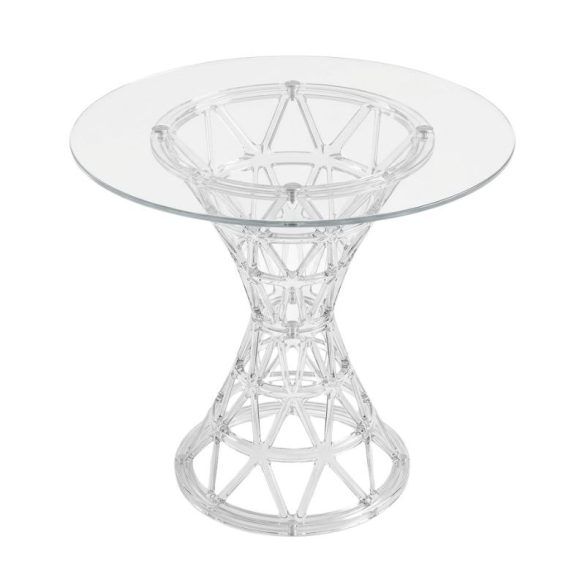 Moderný okrúhly stôl s priehľadnou podnožou MKA-01