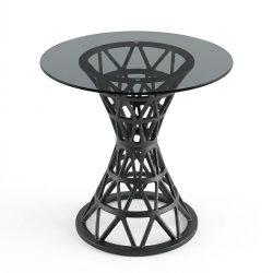 Čierny okrúhly stôl s dymovým sklom a podstavcom MKA-02