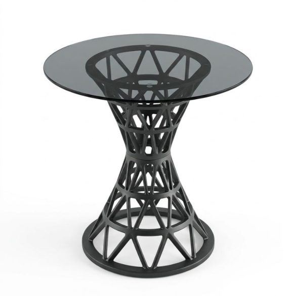 Čierny okrúhly stôl s dymovým sklom a podstavcom MKA-02