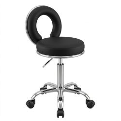   Moderná kozmetická a pracovná stolička s operadlom v tvare „O“ a kolieskami – čierna MKS-01