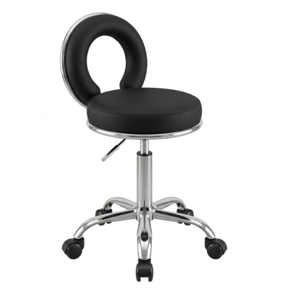 Moderná kozmetická a pracovná stolička s operadlom v tvare „O“ a kolieskami – čierna MKS-01