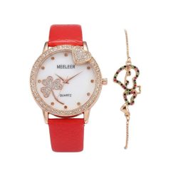   MEELEER „Šťastie“ Dámske hodinky a náramok – darčeková súprava – Červená/Rose Gold ML01RG