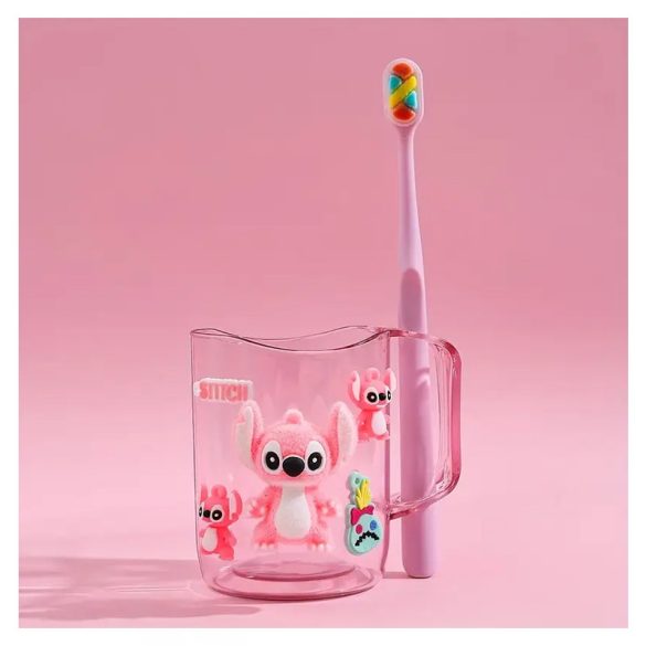 Plastový set zubnej kefky a pohára Disney Stitch a Angel ružový MM1969792