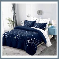   7-dielna súprava posteľnej bielizne Moon, tmavomodrá MOON2