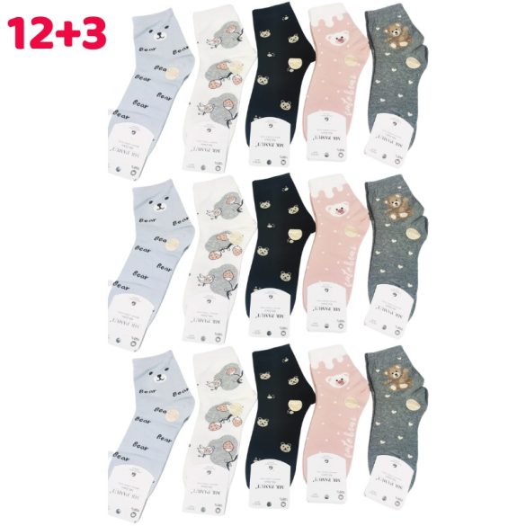 12+3 Dámske ponožky - Medvedí vzor 35-38 MP3513-4