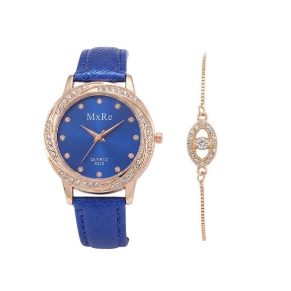 MxRe „Midnight Blue“ Dámske hodinky a náramok – darčeková súprava – Kráľovská modrá/Rose Gold MR01KRG