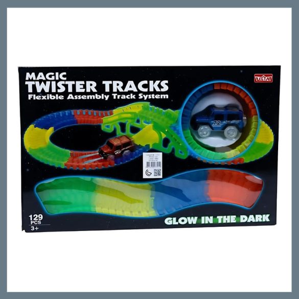 Magic Twister Tracks – Ohybná svietiaca autodráha, 129-dielna sada MTT1