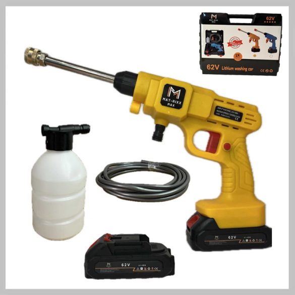 Mat-Rixx Prenosná vysokotlaková umývacia pištoľ 62V s 2 batériami a nádržkou na penu MTX-62V2