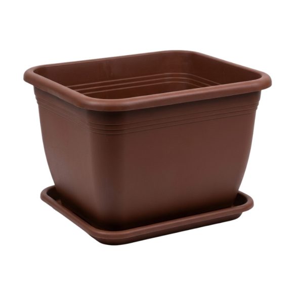 Plastový kvetináč s podložkou v hnedom vyhotovení MVCS2