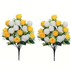   Sada 2 kusov kytíc z umelých ruží 18 stoniek žlté a biele ruže MY5064703