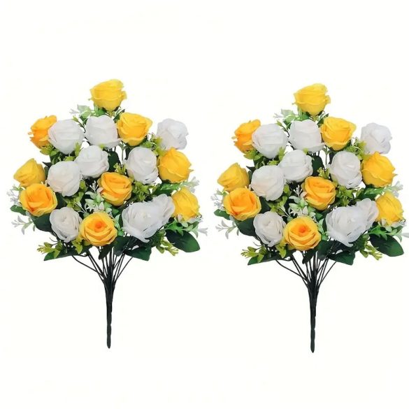 Sada 2 kusov kytíc z umelých ruží 18 stoniek žlté a biele ruže MY5064703
