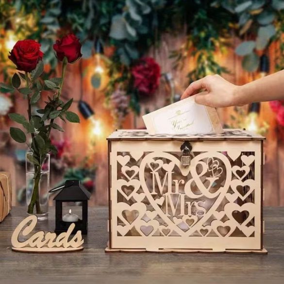 Rustikálna drevená svadobná krabička na pohľadnice a peniaze NJ4128174