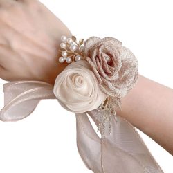   Elegantné kvetinové náramky pre nevestu a družičky v odtieni bordó NJ88608