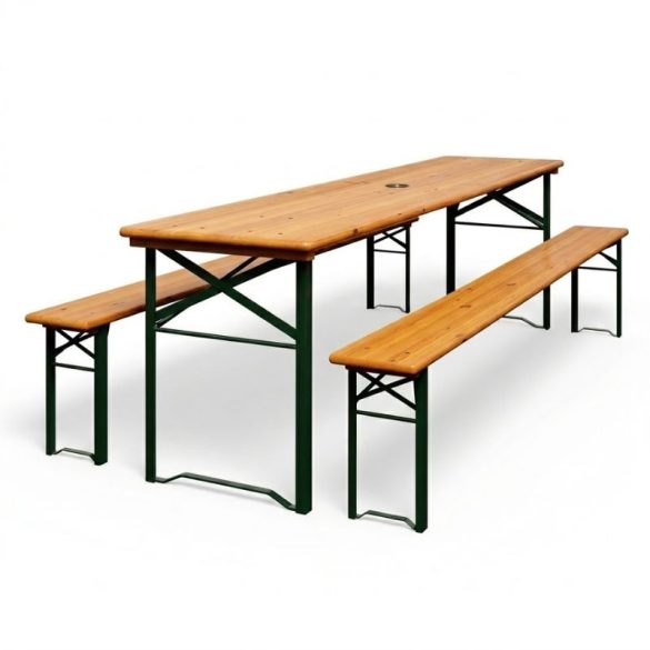 Súprava skladacieho dreveného pivného stola s držiakom na slnečník – 180 cm NPS180