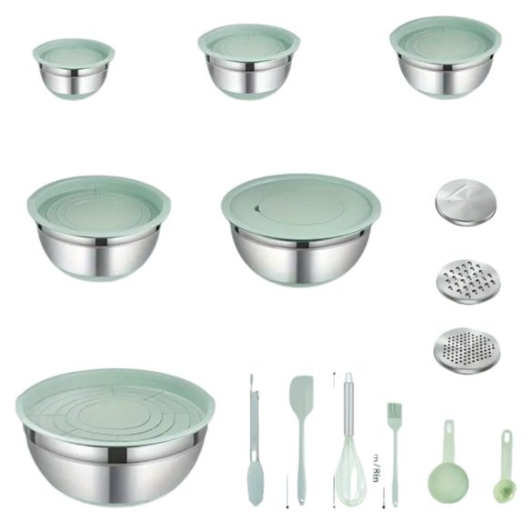 29-dielna sada misiek na miešanie – mentolovo zelené viečka a kuchynské doplnky NV162934