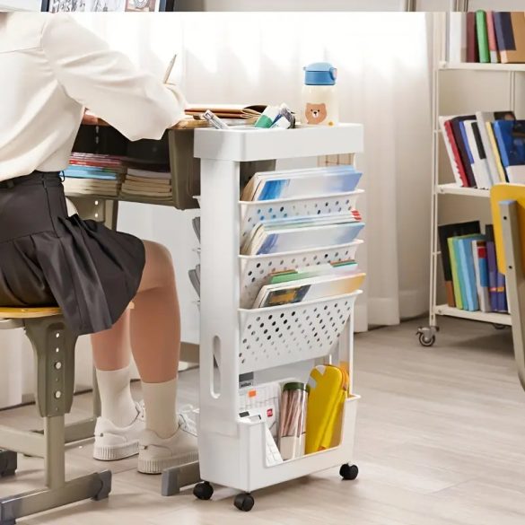 Plastový úložný vozík so 4 priehradkami – biely NY19347