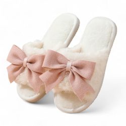   Teplé, zdobené mašľou, podšité papuče s protišmykovou podrážkou – veľkosť 38 PAN06R38