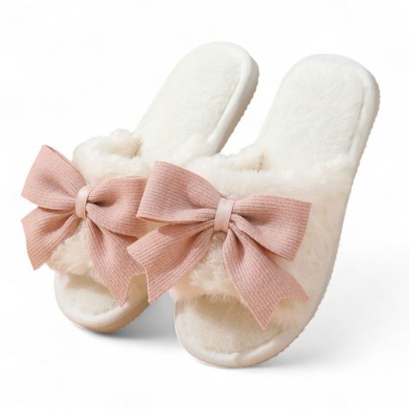 Teplé, zdobené mašľou, podšité papuče s protišmykovou podrážkou – veľkosť 38 PAN06R38