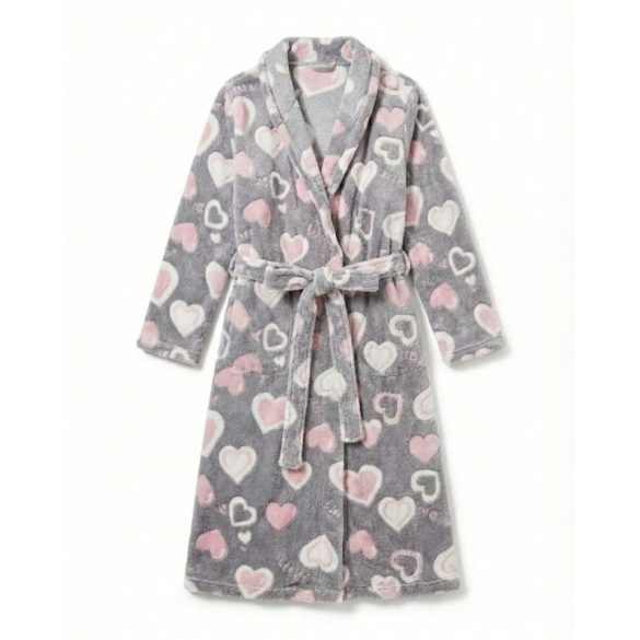 Elegantný dámsky župan so sivým vzorom srdiečok PH3539876-S