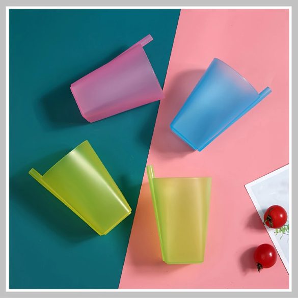 Sada pohárov s integrovanou slamkou – 4 ks, 360 ml, farebné PJ120788
