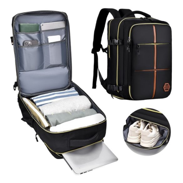 Vodotesný cestovný batoh – veľkosť príručnej batožiny, čierny PL179