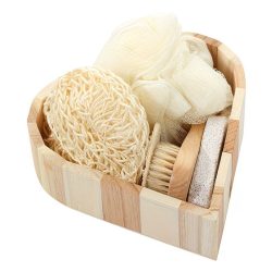   Kockovaná drevená darčeková sada do kúpeľa v tvare srdca – 5-dielny wellness balíček PL92758-1