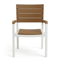   Platinyum bielo-hnedá plastová záhradná stolička s dreveným vzhľadom PM-02