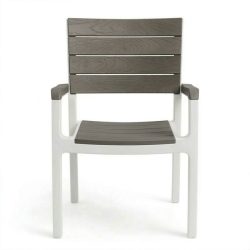   Platinyum bielo-sivá plastová záhradná stolička s dreveným vzhľadom PM-03