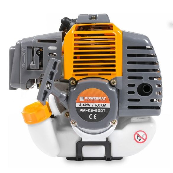Dvojtaktný benzínový motor POWERMAT pre kosačku na trávu, 49 cm³, s efektívnym výkonom 6 LE, model PM-KS-600T-SI