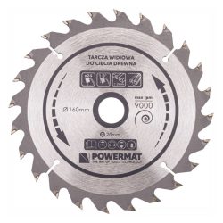   Kruhový pilový kotúč Powermat s karbidovými zubami na drevo – 160 mm, 24 zubov PM0878