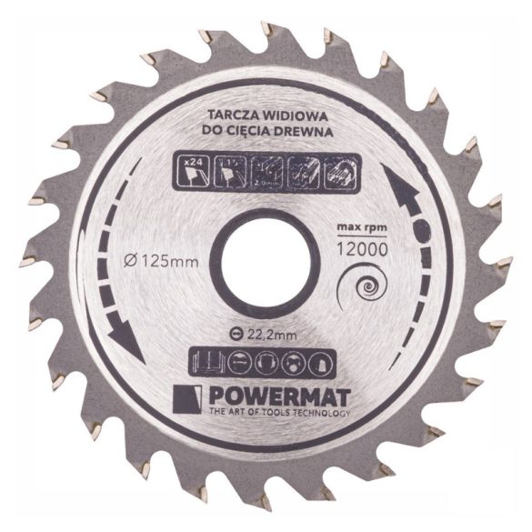Powermat kotúčová píla s karbidovými zubami na drevo – 125 mm, 24 zubov PM0894