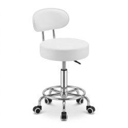  Prémiová kozmetická a pracovná stolička na kolieskach s operadlom – Biela PMK-01W