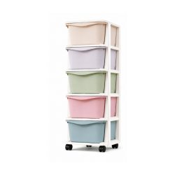   Plastový regál na kolieskach s 5 pastelovými zásuvkami (98 cm) PO10