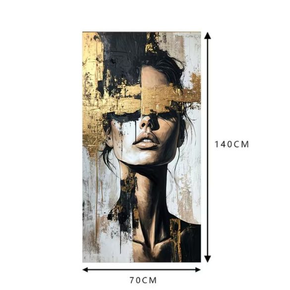 Moderný abstraktný obraz na plátne s ženskou tvárou (140 x 70 cm) PT9598845