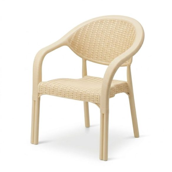 Zakrivená plastová záhradná stolička s opierkou na ruky v ratanovom štýle PVC-RAT-11
