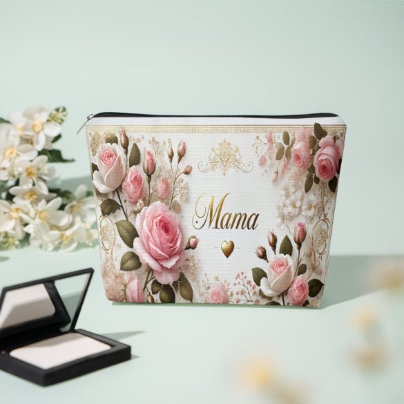Kozmetická taštička na zips – ružový vzor, nápis Mama PX11462106