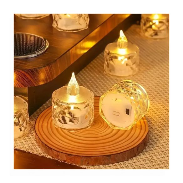 Sada 12 kusov LED sviečok s krištáľovým efektom 5,2 x 4 cm teplá biela QA322916-s