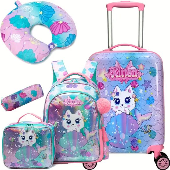 6-dielna detská cestovná sada s kufrom na kolieskach QC2814725-kitten