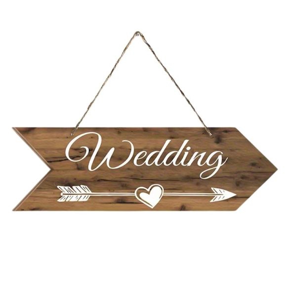 Rustikálna drevená svadobná tabuľka – s nápisom „Wedding“ QE2227056