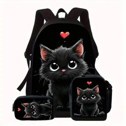   3-dielna sada tašiek Black Cat – Unisex batoh, puzdro na ceruzky a taška na obed QJ2307434