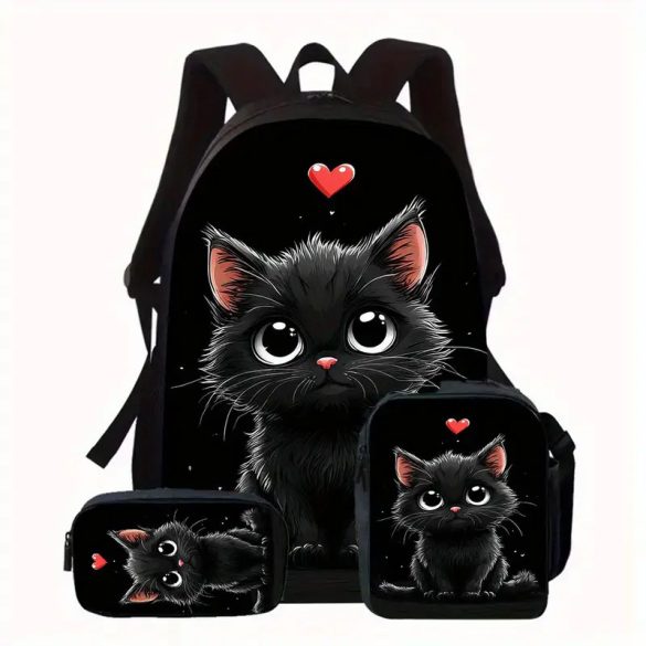 3-dielna sada tašiek Black Cat – Unisex batoh, puzdro na ceruzky a taška na obed QJ2307434