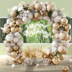   129-dielna sada bielych a zlatých balónov na dekoráciu QP499463