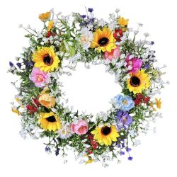   Kvetinový veniec zo slnečnicového poľa – farebná jarná dekorácia na dvere (45 cm) RC1861105
