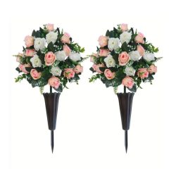   Sada 2 kusov umelých ružových kytíc 18 hláv s vázou RC400719