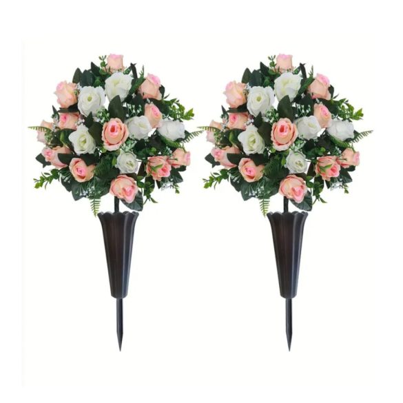 Sada 2 kusov umelých ružových kytíc 18 hláv s vázou RC400719