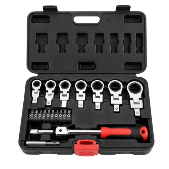 20-dielna sada hviezdicových a plochých kľúčov s bitmi a pohonnou pákou RCSK-01