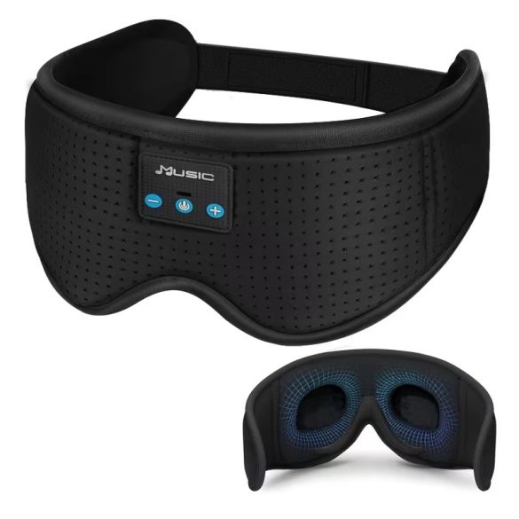 Bluetooth maska na spanie s integrovanými slúchadlami, 3D tieniaca – Čierna RE4322130