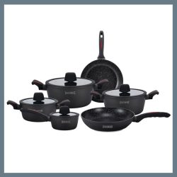   Royalty Line – 10-dielna sada indukčného riadu s mramorovým povrchom a silikónovými rukoväťami, čierna RL-T10BLK